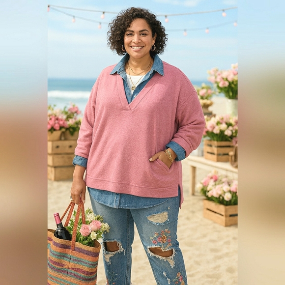 Casual 2XL Knit Cotton Oversized Minimalist Pullover Pockets New - Picture 1 of 5